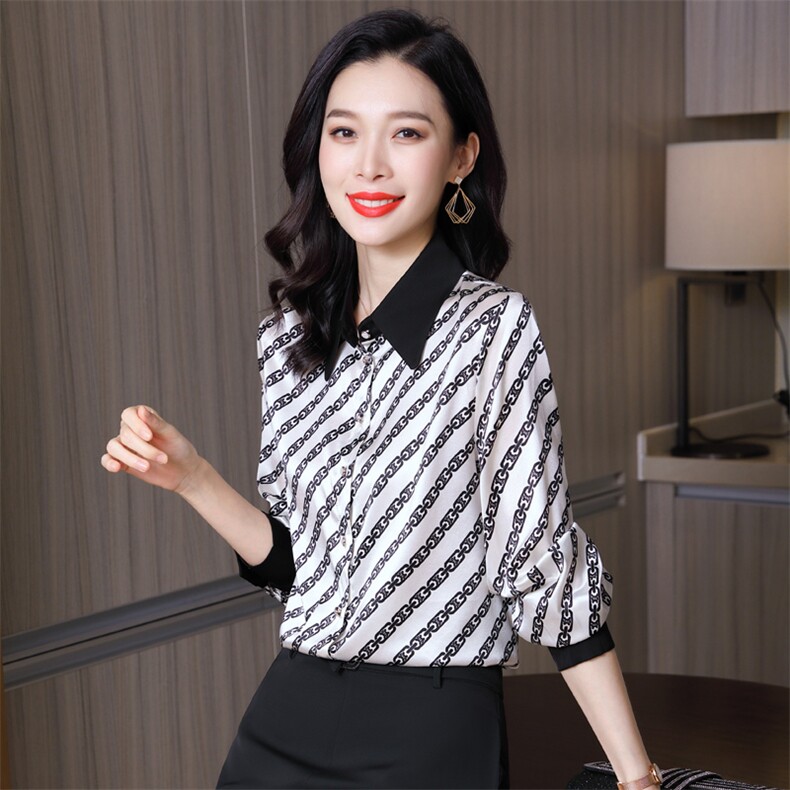气质系带重磅真丝衬衫女2026春新款撞色拼接真丝条纹上衣A3555,女装衬衫,阿舍尔精品