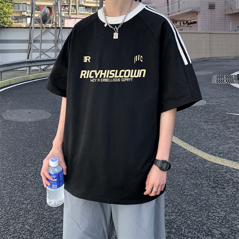 夏季美式高街重磅纯棉三条杠织带撞色男女短袖T恤ZD651-特P30,男装T恤,电商A486-1