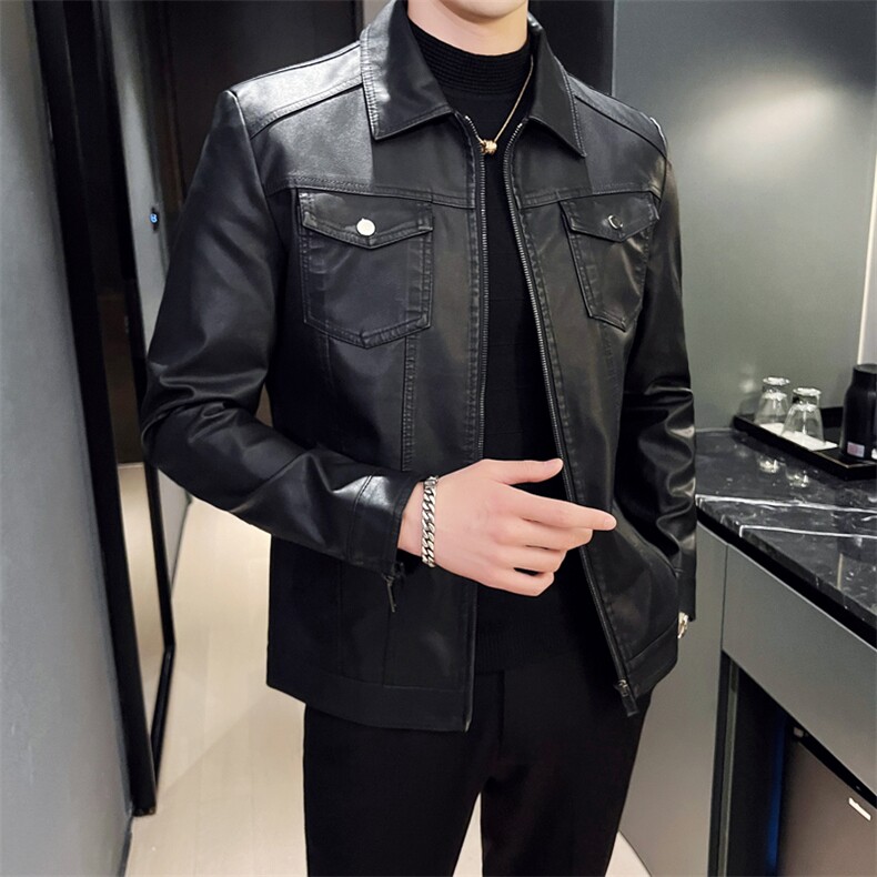 2024秋冬皮衣夹克修身翻领PU机车皮衣外套男py5901-p88M-5XL,男装皮衣,电商D303