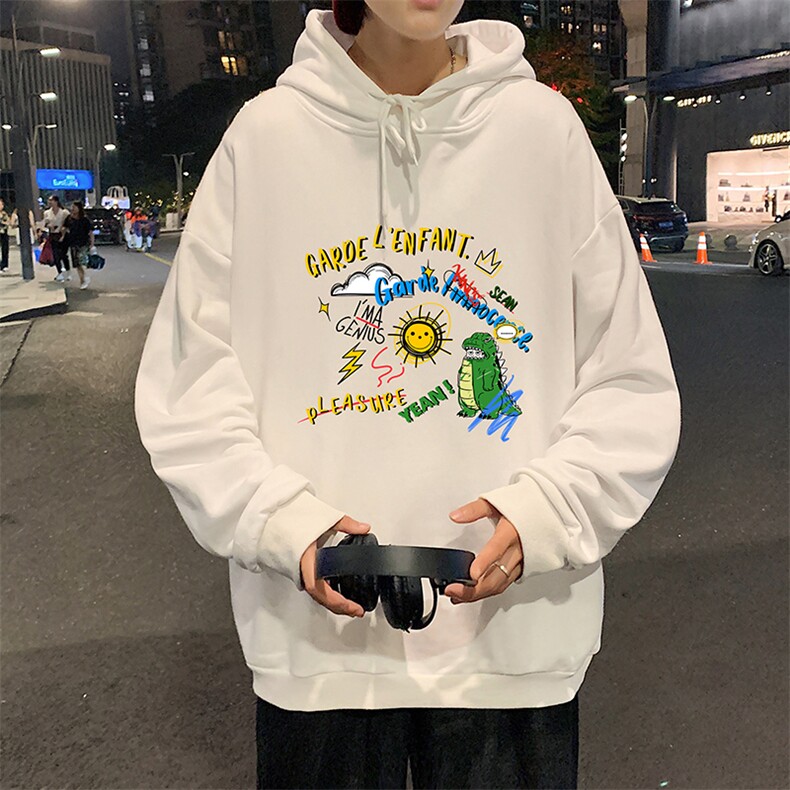 WY2219-P35  纯棉连帽卫衣男大码运动帽衫宽松薄外套男图片