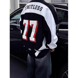 美式hiphop机车服卫衣男女春季球衣风痞帅冰球服潮牌重磅套头外套图片