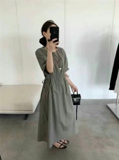 2025年春夏长裙长袖一字领飞袖抽欧洲站新款抽绳连衣裙，女装连衣裙，洛丽兰可