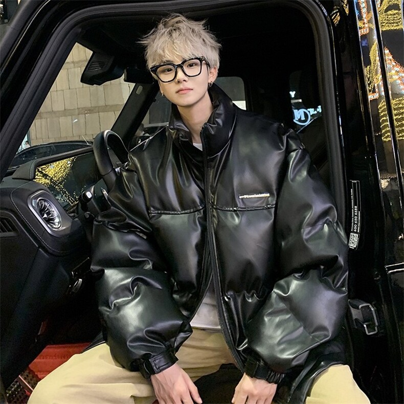 棕色PU皮棉衣男冬季新款美式街头加厚棉服外套潮牌宽松面包服棉袄,男装棉衣,星座506A