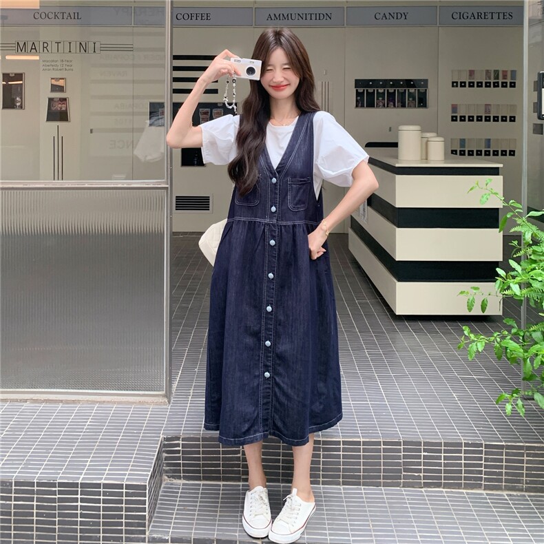 休闲衬衫牛仔背心连衣裙套装女夏2025新款学院风减龄爆款流行裙子,女装套装/套裙,2C012