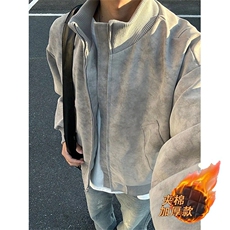 双拉链雾面扎染PU皮衣外套男款美式复古教练夹克高级感痞帅机车服，男装夹克，星座715-4