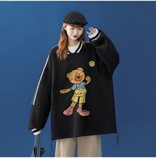 中性风2024秋季新款宽松螺纹织带卡通印花套头卫衣--B08P55控68，男装卫衣，A247A