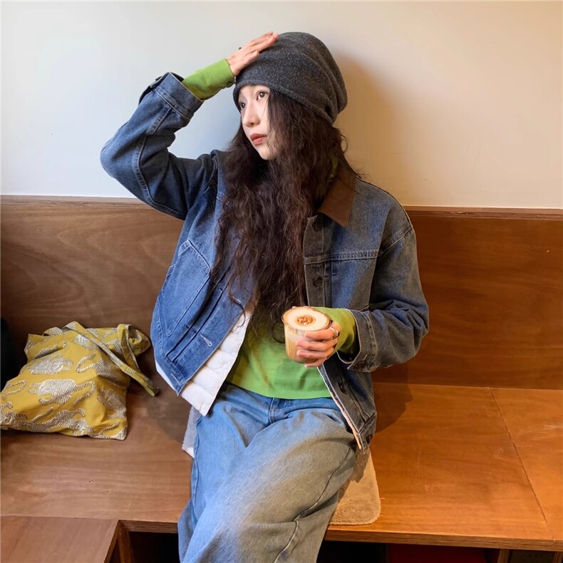 复古短款牛仔外套痞帅高级感翻领水洗牛仔夹克,男装工装外套,星座506A