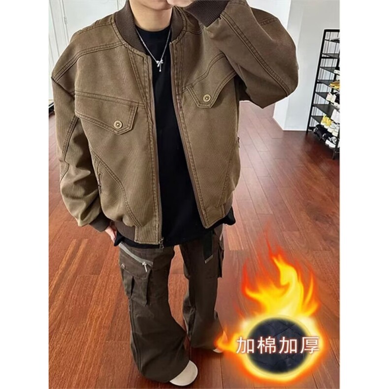 春秋痞帅外套男高街潮牌港风原宿风韩版潮流宽松加棉夹克图片