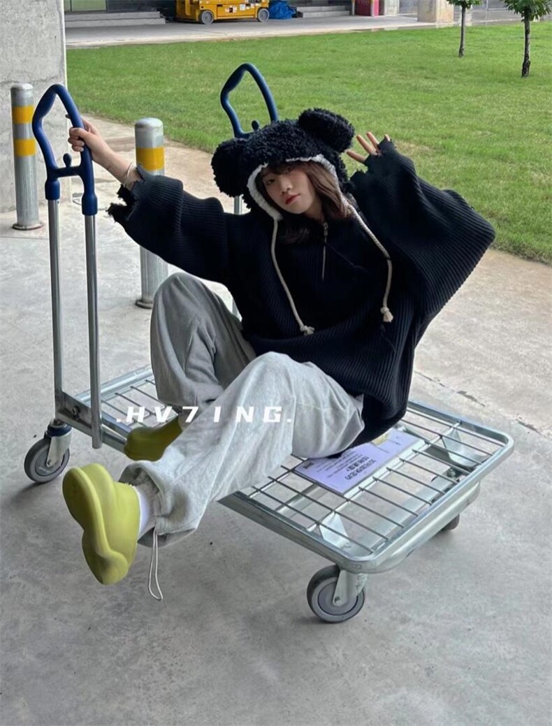 冬季新款帽衫毛衣，女装针织衫/毛衣，HV7ING