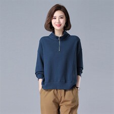 时尚百搭宽松半高领长袖T恤女春秋新款韩版休闲显瘦上衣574款，女装T恤，秋牧寒烟
