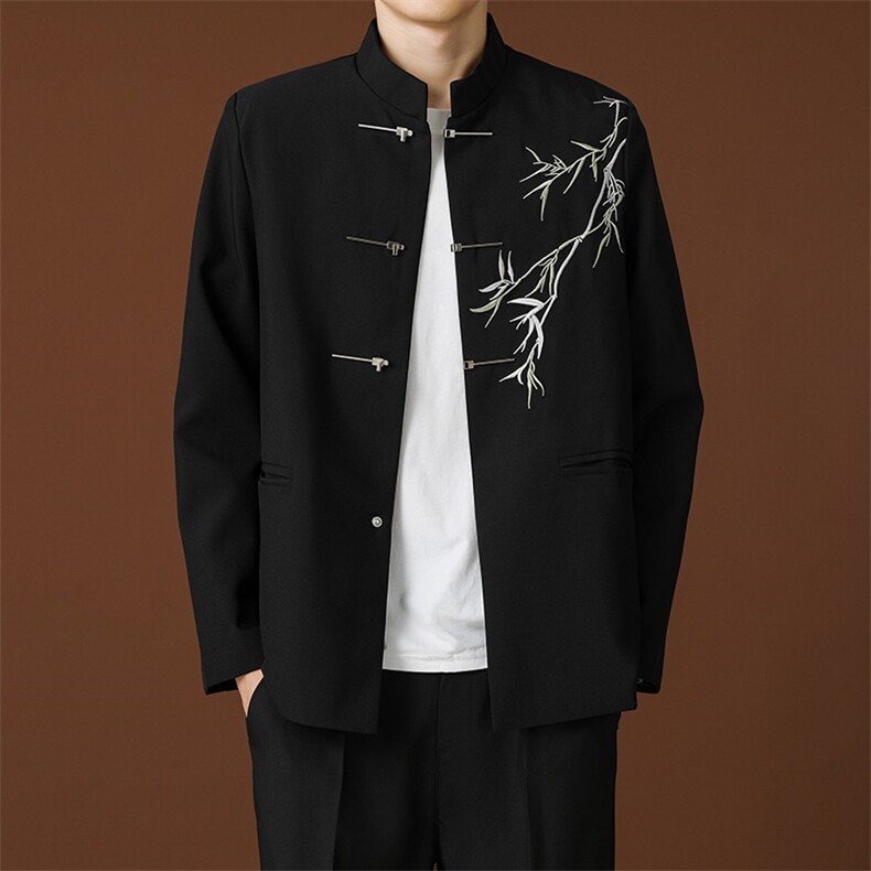 新中式男装风竹子刺绣正肩西装外套男款秋冬季中山装民唐装，男装西服套装，星座813-2