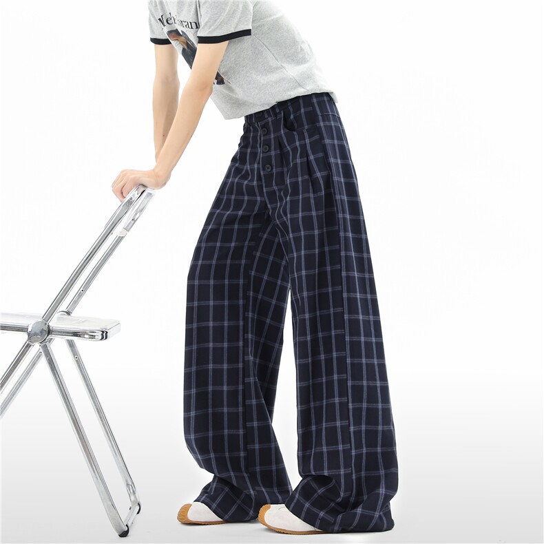【现货】XZ612-N9023-P65 控89 美式复古格纹宽松阔腿休闲长裤图片