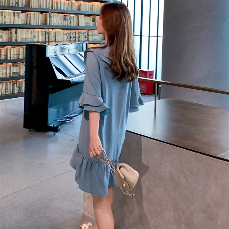 时尚潮流2021新款俏皮娃娃领喇叭袖连衣裙,女装连衣裙,卡莱