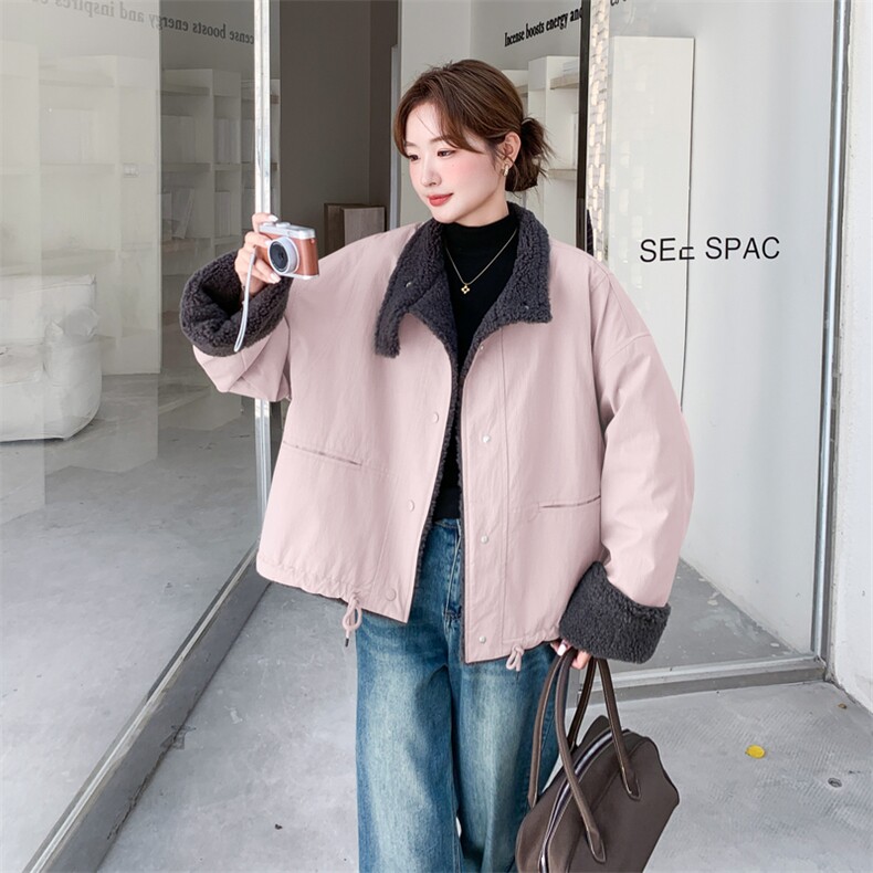 羊羔毛外套宽松加厚保暖棉衣女冬季新款韩系短款小个子立领棉服，女装棉衣/棉服，维壹