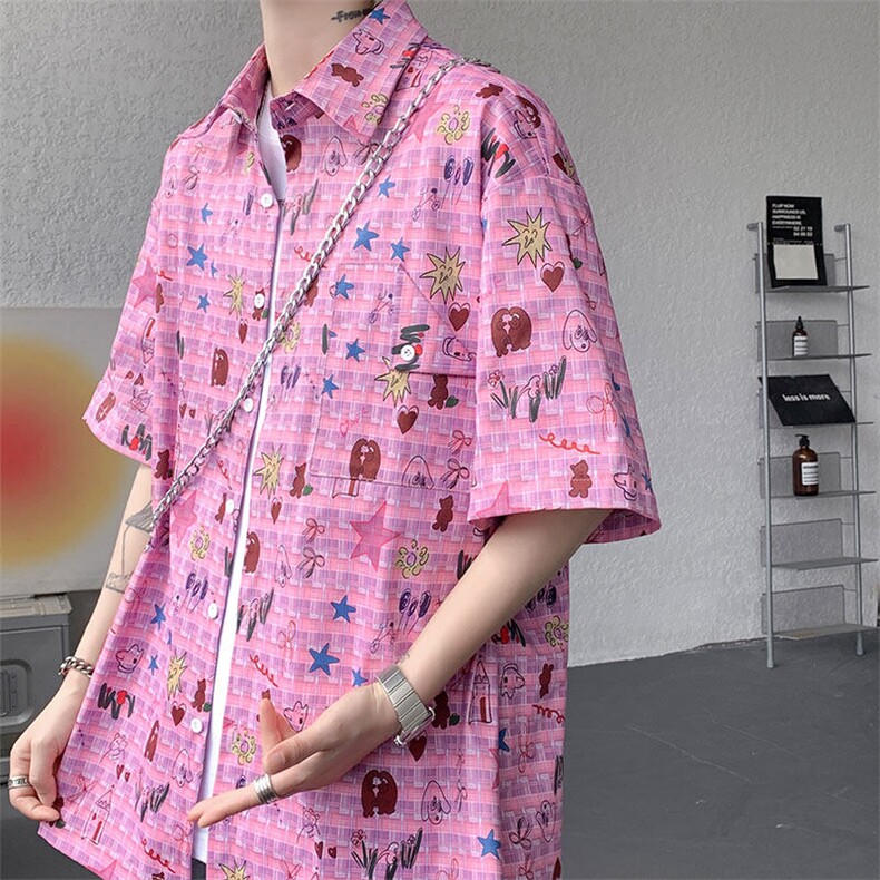 CS1141-特P35控68花衬衫男短袖夏季休闲薄款冰丝半袖宽松大码,男装T恤,电商A059