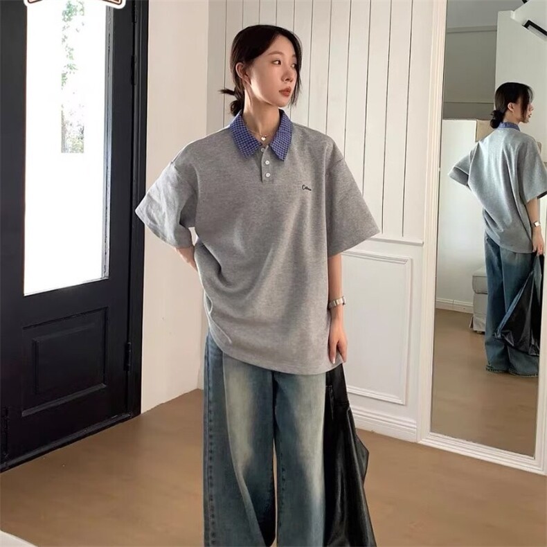 polo衫翻领短袖t恤夏季美式宽松设计感小众假两件上衣JTA01-P40,男装T恤,星座208-5