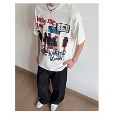 1506/QA15030/P32美式潮牌复古做旧虚幻人像印花t恤男上衣，男装T恤，星座1506