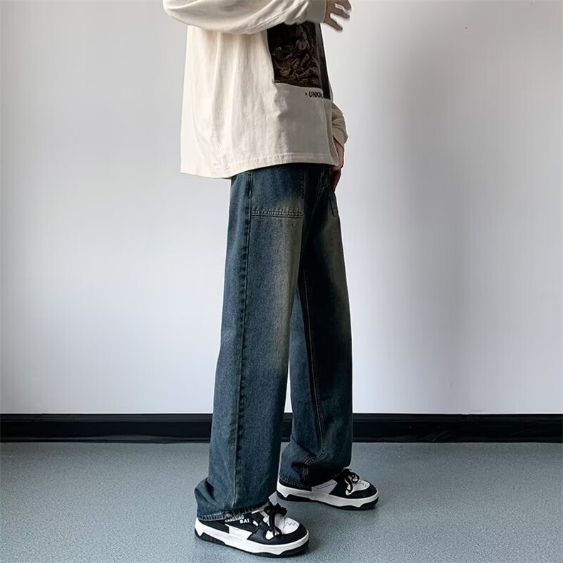 美式牛仔裤男士潮牌痞帅做旧裤子情侣宽松直筒阔腿长裤23007-P58,男装牛仔裤,星座1008-2