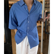 夏季上衣韩系宽松纯色短袖衬衫男潮流半袖衬衣7004P45，男装衬衫，星座710