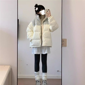 情侣小香风拼接立领棉服外套韩系加厚保暖面包服棉衣Y321-P88网图图片