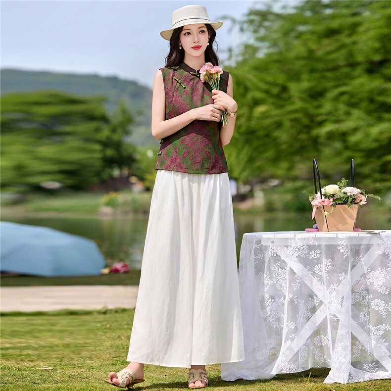 现货2026年夏季新中式上衣麻料阔腿裤子，可分开卖,女装套装/套裙,艾仟回(原伊仟回)