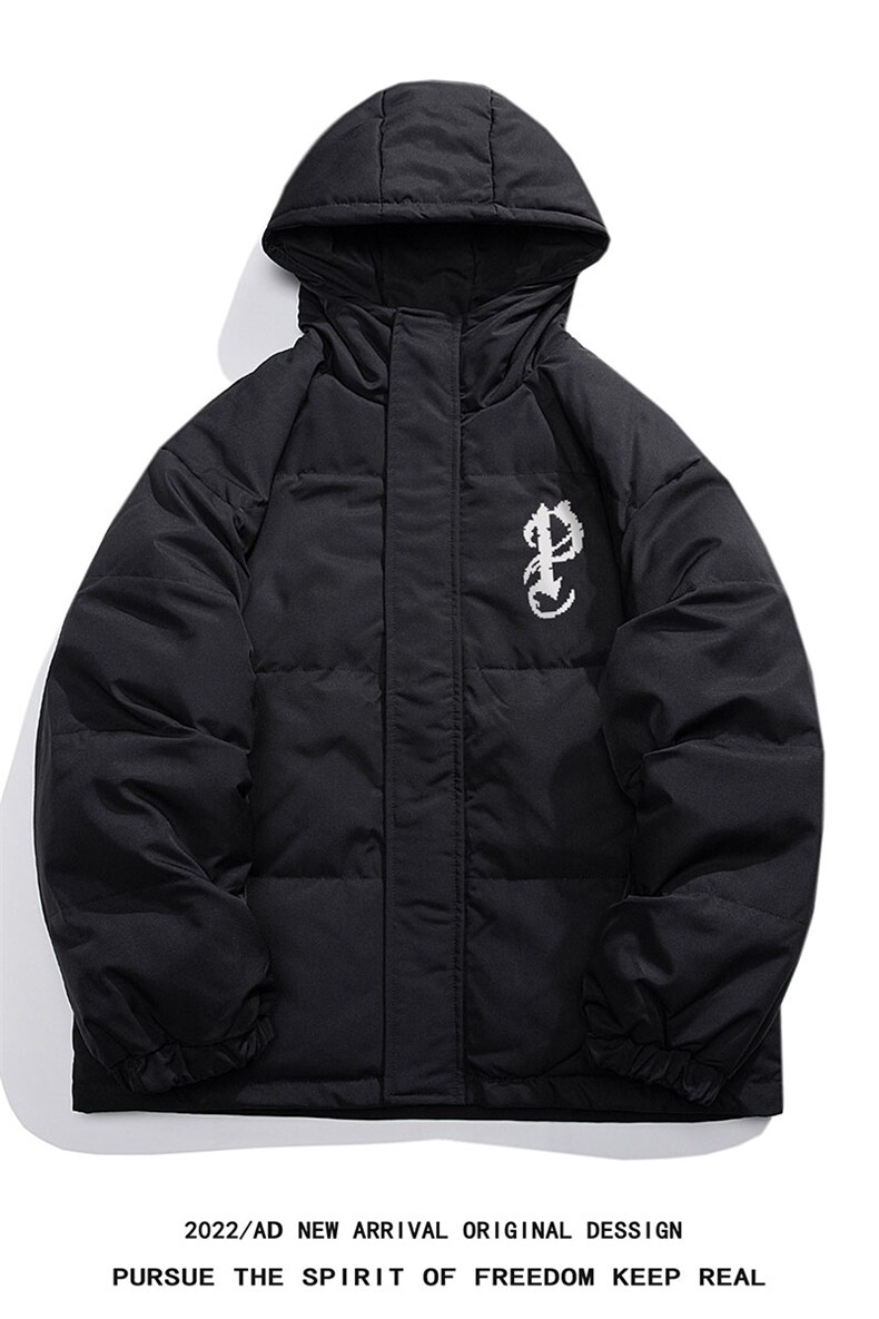 白鸭绒白底冬季新款字母印花连帽羽绒服外套YR175P195控258,男装羽绒服,电商A247-1