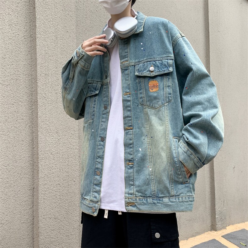 2023秋季男士宽松牛仔夹克休闲港风外套JK0283-P65,男装夹克,星座308B-1
