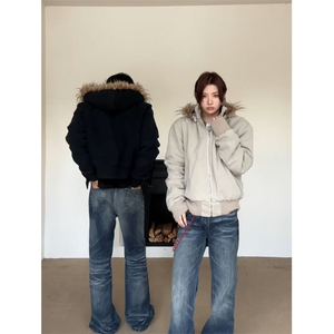 座山狮银狐夹克外套男款冬季加绒加厚美式cleanfit连帽座山雕棉服图片