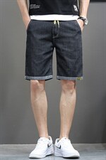 2025夏款休闲弹松紧抽绳男士牛仔中裤抽绳5506P45模特图，男装休闲裤，星座1106