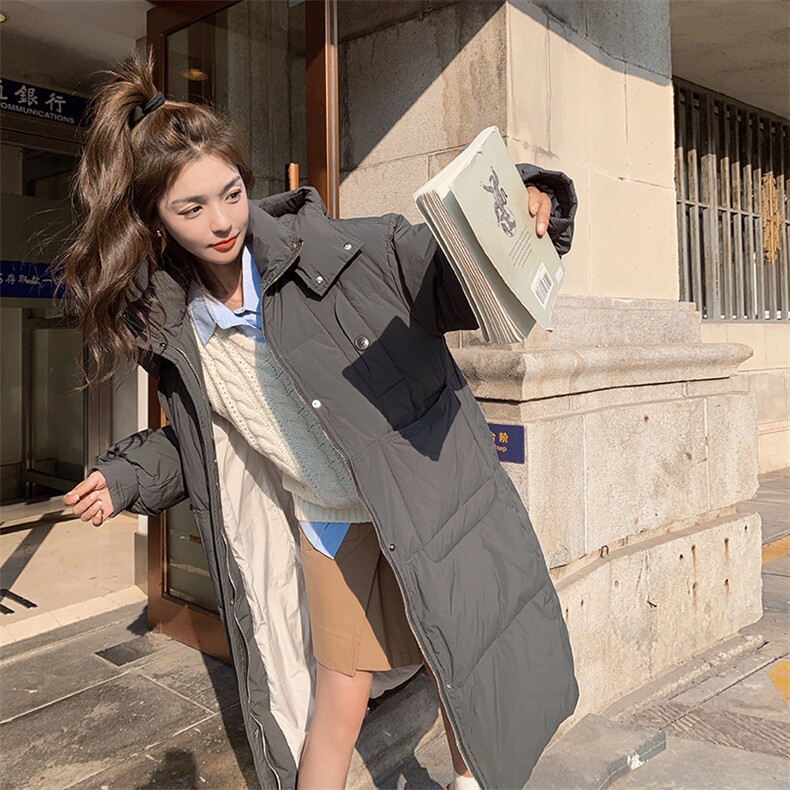 韩版中长款过膝灰色90羽绒服女2025年冬季新款加厚显瘦白鸭绒外套,女装羽绒服,辉之琳