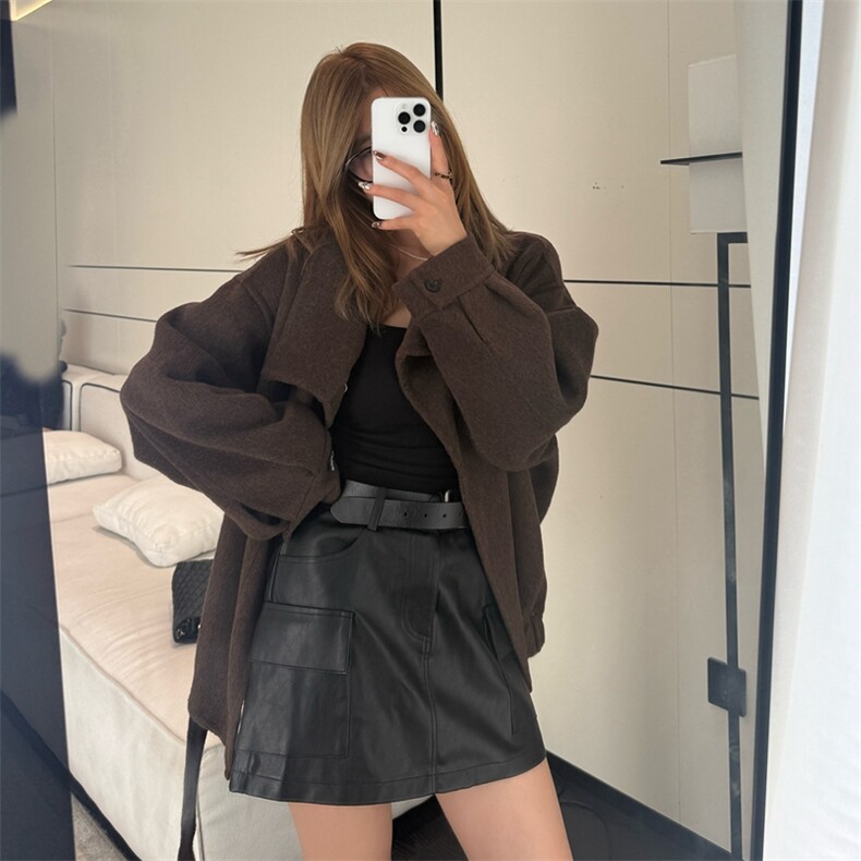 2025年夏季新款百搭女士纯色长袖短款大衣,女装双面呢大衣,蒙绒特