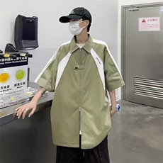 夏季青年薄款撞色短袖衬衫，男装衬衫，星座410-7