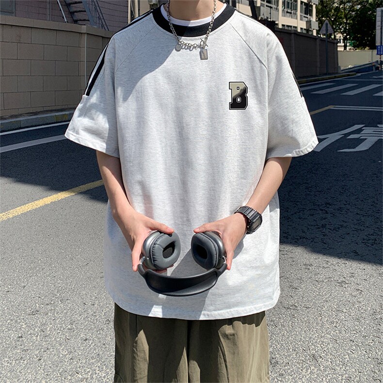 夏季美式高街重磅纯棉三条杠织带撞色男女短袖T恤ZD617-特P30,男装T恤,电商A486-1