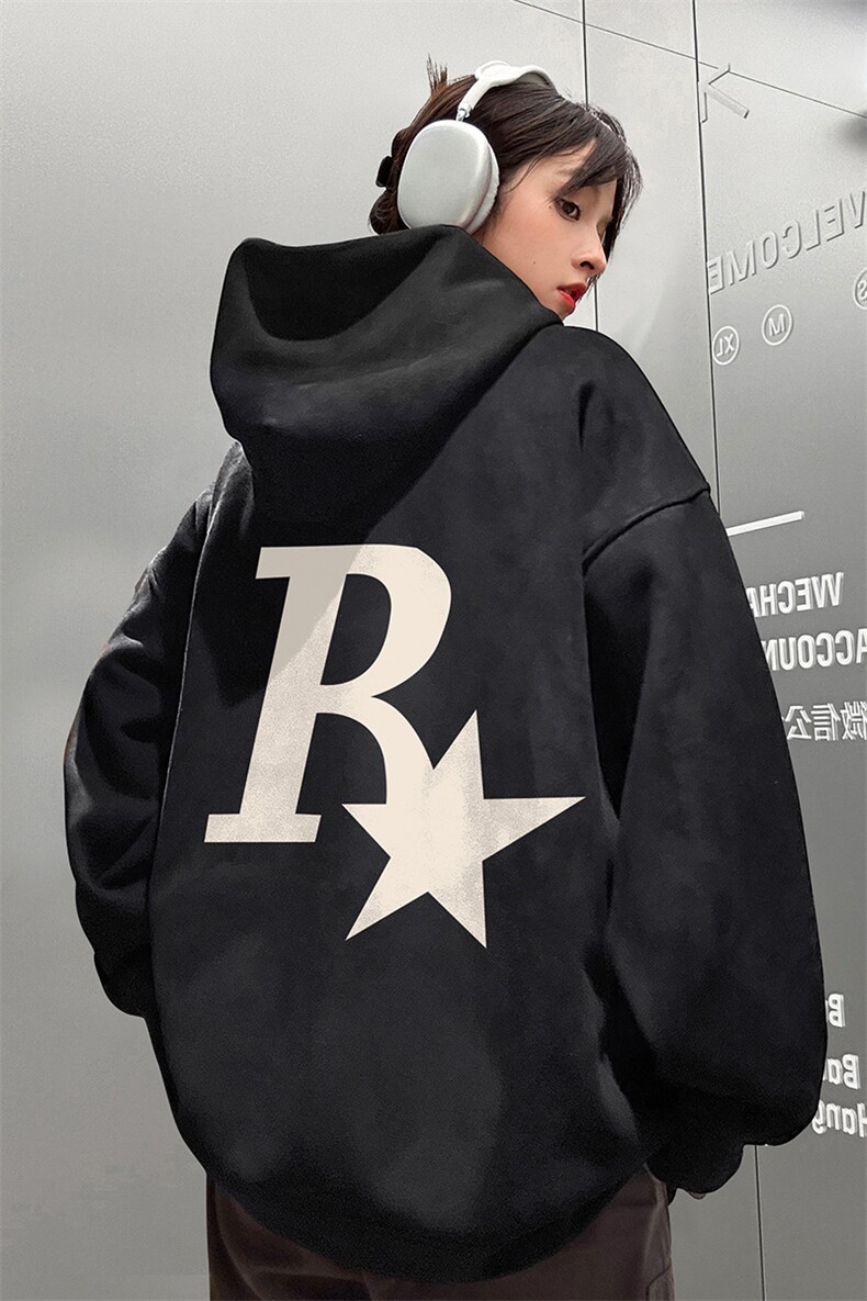 ！麂皮绒连帽卫衣直播品质重磅400克R星印花JL7134-P45控78,男装卫衣,星座508（原C305）