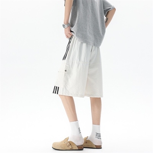 8XL-M三条杠工装短裤大码休闲运动中裤条纹冰丝五分裤DK1303/P48图片