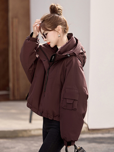 休闲保暖工装羽绒服女2024冬季新款小个子超好看派克服白鸭绒外套图片
