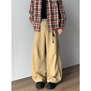 港风秋冬款男女牛仔裤褶皱阔腿宽松直筒长裤NK506 P58图片
