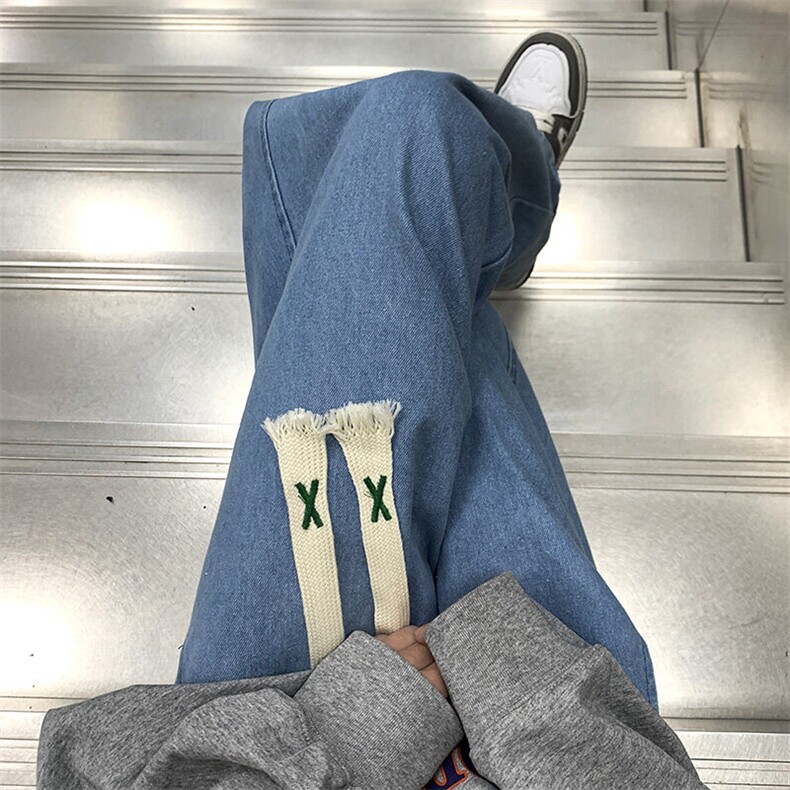 春季直筒宽松纯色休闲阔腿大码牛仔裤男KLY115特批40,男装牛仔裤,电商A042