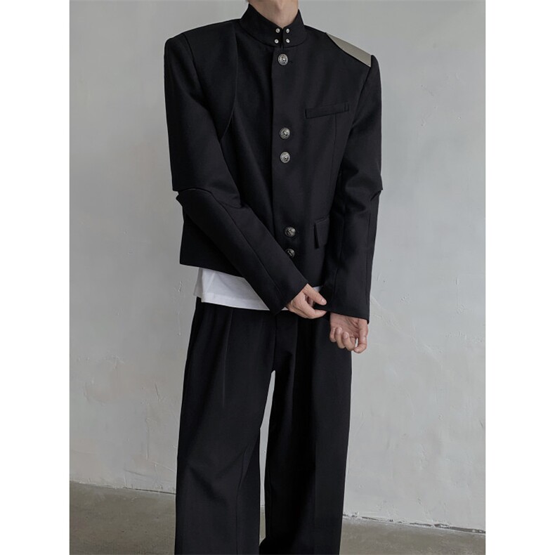 现货！25秋冬超短款男金属垫肩明星同款新中式夹克西服XZ69-P138,男装夹克,电商B288