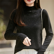 简约羊毛半高领毛衣女修身气质长袖2025秋冬季羊毛针织打底衫，女装羊毛衫，圣丽羊绒