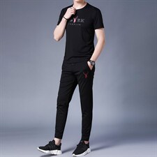 男士运动套装夏季新款2023新款短袖t恤宽松休闲长裤子两件套，男装休闲套装，电商B212（原钱塘6029）