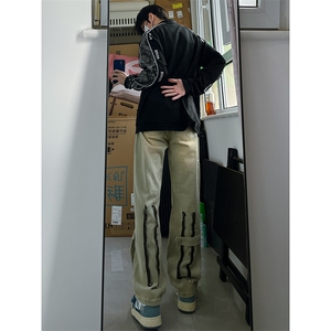 B221 美式ins高街小众拉链直筒牛仔裤 LK23028-P60 控78图片