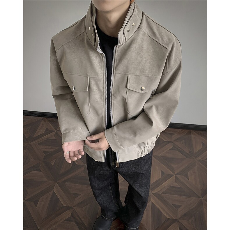 美式皮衣外套男春秋款潮牌立领麂皮绒夹克工装痞帅棒球服JK61-P90，男装皮衣，星座308B-2