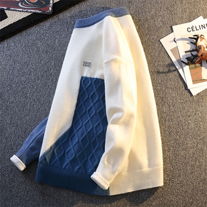 冬季加厚男士针织衫男拼接个性毛衣打底衫A266-ZZS5510-P46加绒56图片