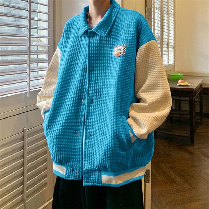 Wt150-P62华夫格拼色开衫外套棒球服,男装夹克,星座1501-1