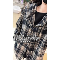 网络图现货美式复古慵懒风连帽毛呢保暖内搭格子卫衣JA614-P55，男装棉衣，星座715-7