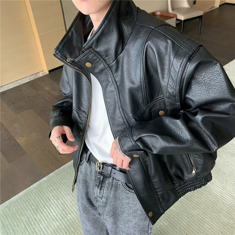 美式复古机车软皮衣外套男仿真皮加厚短款春秋季高级感飞行员夹克,男装夹克,星座506A
