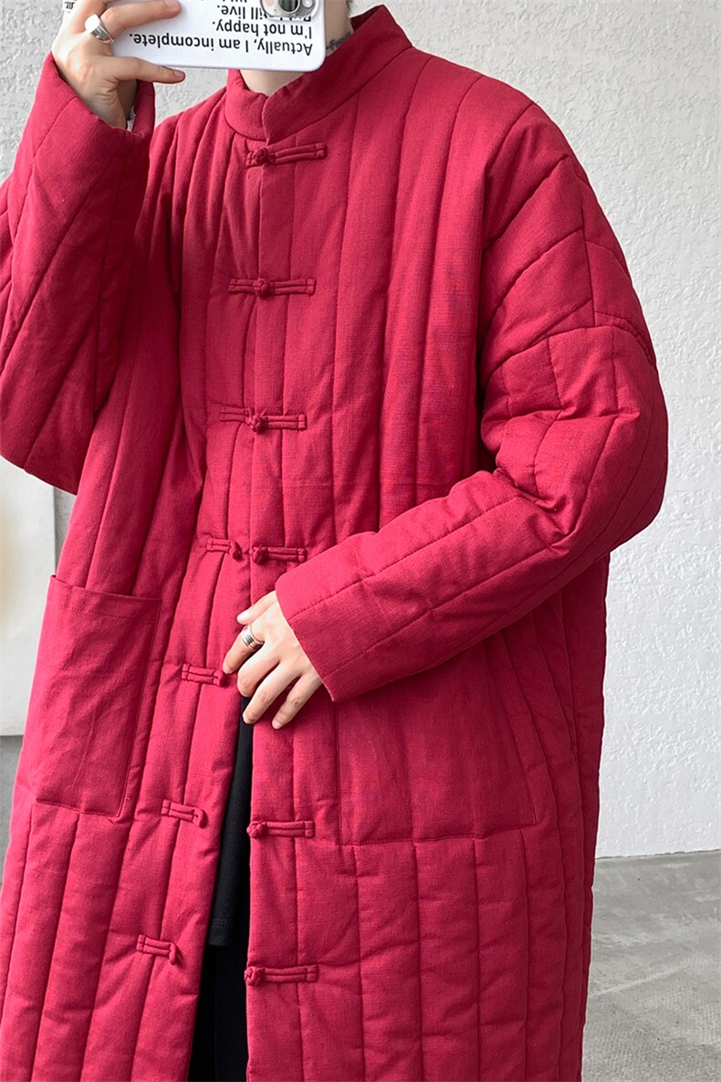 8XL-M风夹棉加厚棉麻复古禅意道袍棉衣中长款MY1704P128控158,男装棉衣,电商D206-1