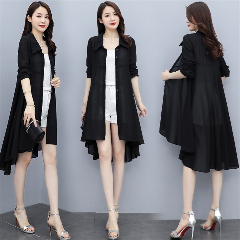 雪纺开衫长袖宽松大码披肩燕尾外搭防晒衣女修身空调衫上衣外套，女装蕾丝衫/雪纺衫，秀美人生