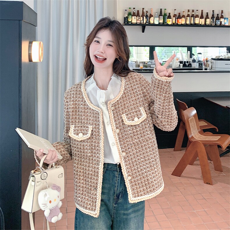 现货！2025秋冬装新品美拉德色小香风外套2C056-6816-P140控198,女装毛呢外套,2C056